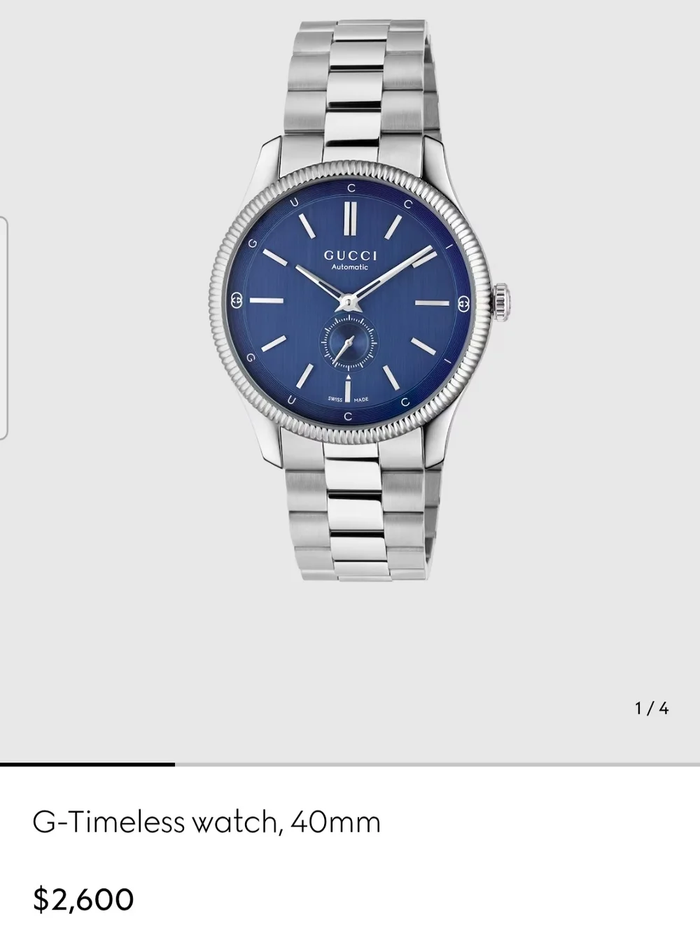 Gucci G-Timeless 40mm Blue Dial Silver Bracelet Watch